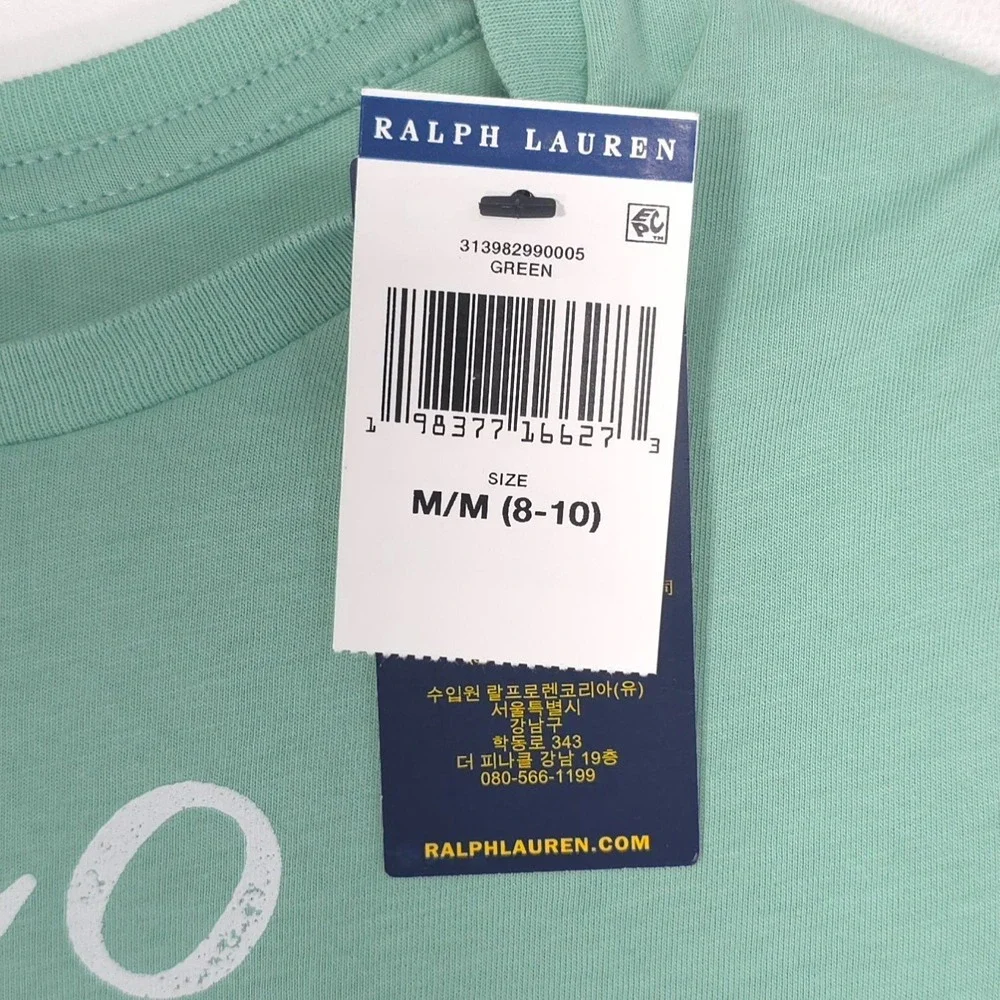 POLO RALPH LAUREN Kids Girls New T-Shirt MEDIUM 8-10 Green Logo Graphic Cotton